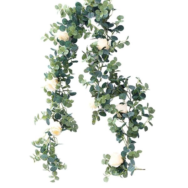 Tcwhniev Artificial Eucalyptus Garland Hanging Rattan Wedding Greenery Home Decor Table Centerpieces Party Decorations Hotel or Cafe Decor(MilkWhite)