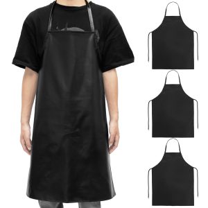 Tcwhniev 4 Pack Black Aprons for Women and Men Chef, Waterproof Adjustable Aprons for Kitchen Cooking, Black