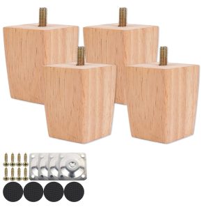 Tcwhniev 4 Set Wooden Furniture Legs Sofa Legs Replacement Legs 6/15/20cm Solid Wood Table Legs Square Furniture Feet with Screws for Sofa Couch Chair Bed Table Cabinet