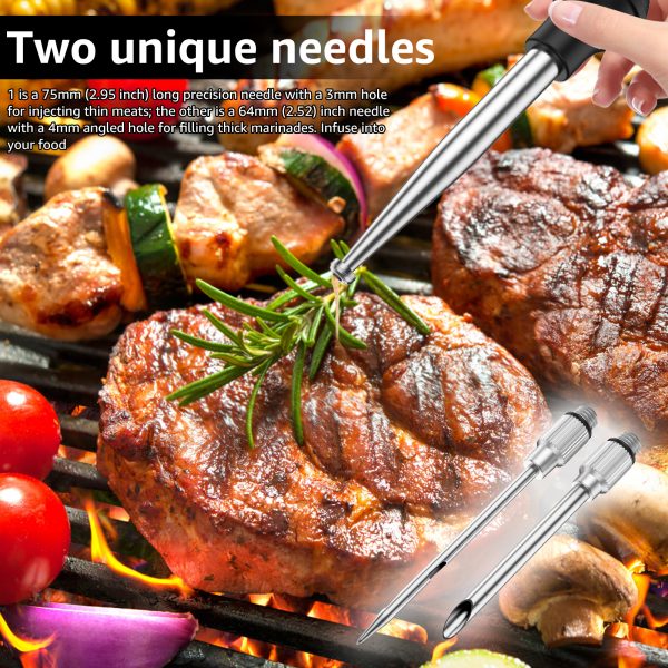 Tcwhniev Turkey Baster Stainless Steel Turkey Baster Syringe for Cooking Meat Injector Set with 2 Marinade Needles 1 Cleaning Brush Meat Baster for BBQ Grill Baking Kitchen Tool - Image 5
