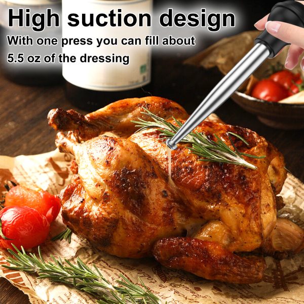 Tcwhniev Turkey Baster Stainless Steel Turkey Baster Syringe for Cooking Meat Injector Set with 2 Marinade Needles 1 Cleaning Brush Meat Baster for BBQ Grill Baking Kitchen Tool - Image 4
