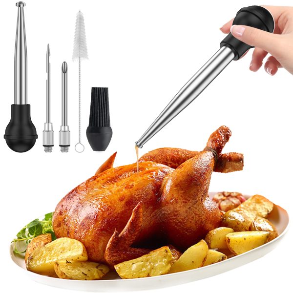 Tcwhniev Turkey Baster Stainless Steel Turkey Baster Syringe for Cooking Meat Injector Set with 2 Marinade Needles 1 Cleaning Brush Meat Baster for BBQ Grill Baking Kitchen Tool - Image 11
