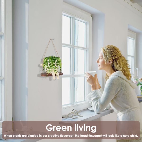 Swing Planter Pot Smile Face Swing Flowers Pot Cute Hanging Swing Planter Resin Swing Plant Pot for Indoor Outdoor Compact Haning Planter Pots Portable for Succulents Azaleas Pearls 11×7.9×13.8cm - Image 5