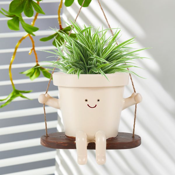 Swing Planter Pot Smile Face Swing Flowers Pot Cute Hanging Swing Planter Resin Swing Plant Pot for Indoor Outdoor Compact Haning Planter Pots Portable for Succulents Azaleas Pearls 11×7.9×13.8cm - Image 6
