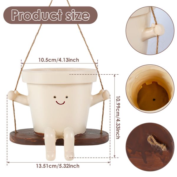 Swing Planter Pot Smile Face Swing Flowers Pot Cute Hanging Swing Planter Resin Swing Plant Pot for Indoor Outdoor Compact Haning Planter Pots Portable for Succulents Azaleas Pearls 11×7.9×13.8cm - Image 9