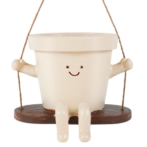 Swing Planter Pot Smile Face Swing Flowers Pot Cute Hanging Swing Planter Resin Swing Plant Pot for Indoor Outdoor Compact Haning Planter Pots Portable for Succulents Azaleas Pearls 11×7.9×13.8cm - Image 10