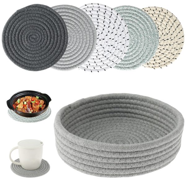 Tcwhniev Pot Holders Set 6 Pcs, Potholders for Kitchens, 100% Pure Cotton Thread Weave Trivets for Hot Dishes/Pot/Bowl/Teapot/Hot Pot Holders, Diameter 7 Inches