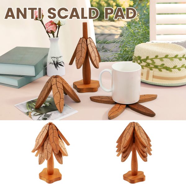 Wooden Trivets for Hot Dishes,Tree Shape Trivet Set,3 Wooden Trivets+1 Stand,Trivets for Hot Dishes,Natural Foldable Kitchen Wooden Trivet,for Hot Dishes??Pot??Bowl??Teapot??Hot Pot Holders(Black Walnut)