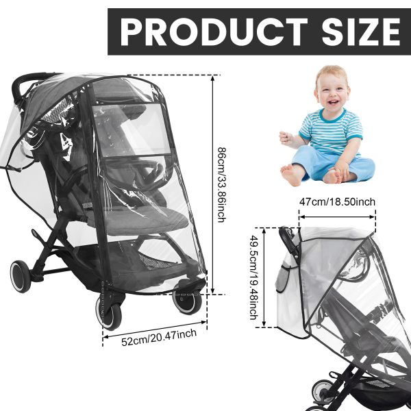 Tcwhniev Rainproof Stroller Cover Universal Waterproof Transparent Stroller Cover for Wind Snow Dust Ventilation Clear - Image 4