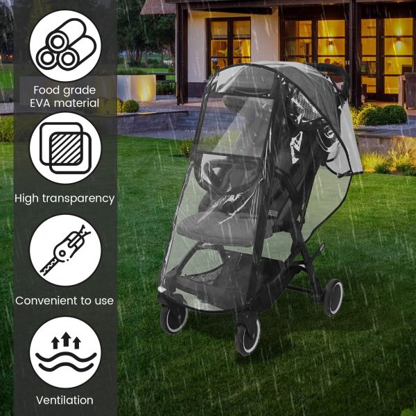 Tcwhniev Rainproof Stroller Cover Universal Waterproof Transparent Stroller Cover for Wind Snow Dust Ventilation Clear - Image 6