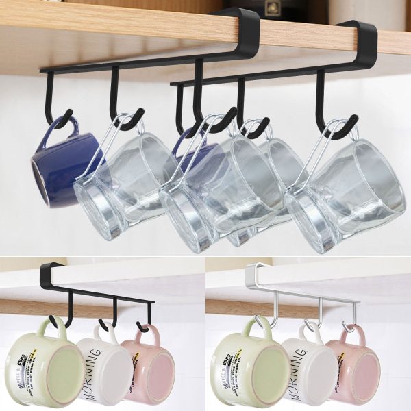 Tcwhniev 2 Piece 304 Stainless Steel 3 Hook Mug Rack Hanging Wardrobe Kitchen Organizer Coffee Tea Cup Holder Under Shelf Cabinet Hanging Holder??22lbs??