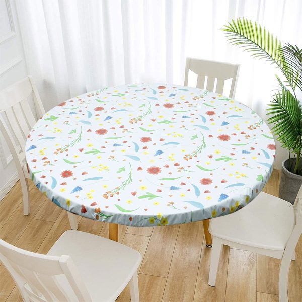 Tcwhniev Indoor Outdoor Patio Round Fitted Vinyl Tablecloth, Flannel Backing, Elastic Edge, Waterproof Wipeable Plastic Cover, Red Heart Flower Pattern for 6-Seat Table of 43-55???? Diameter