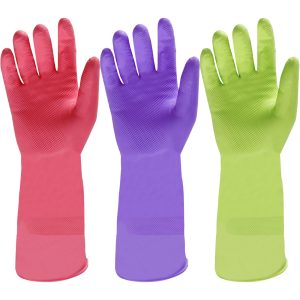 Tcwhniev Rubber Dishwashing Gloves, Dish Gloves Medium 3 Pairs of Reusable Latex Gloves,Extra Large