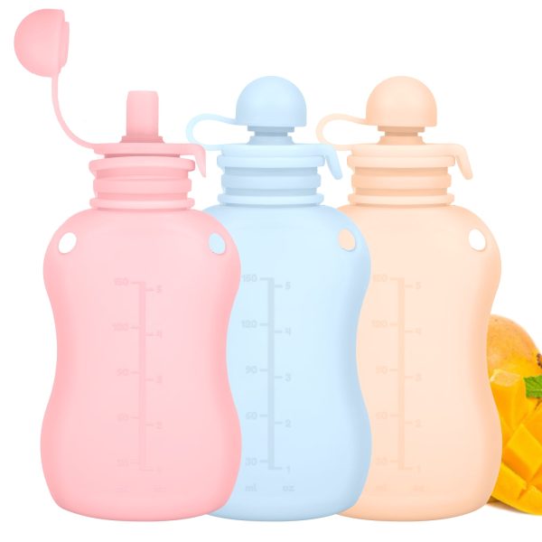 Ghojet 3Pcs Silicone Baby Food Pouch, Reusable 5oz Breastmilk Storage Bag, Refillable Baby Food Storage Pouch, Heat Resistant Squeeze Pouch Dishwasher Safe  for Toddlers and Babies
