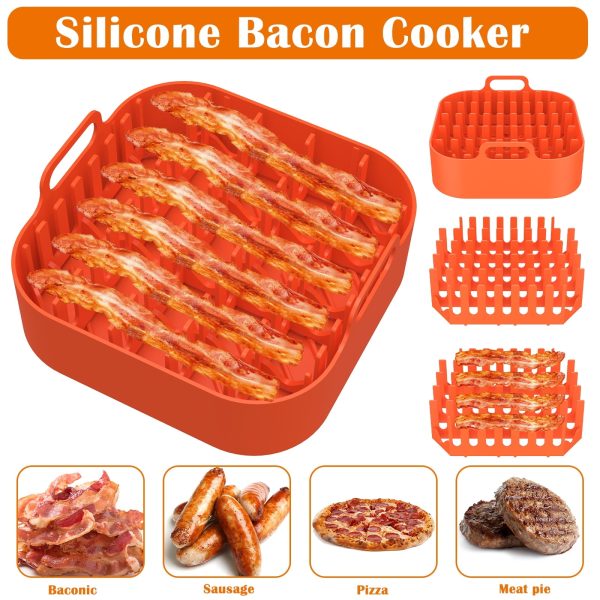 Tcwhniev Microwave Bacon Cooker with Tray Silicone Crispy Bacon Maker for Microwave Reusable Microwave Bacon Grill Washable Bacon Rack Tray Reducing Fat for Kitchen Oven Breakfast Cooking