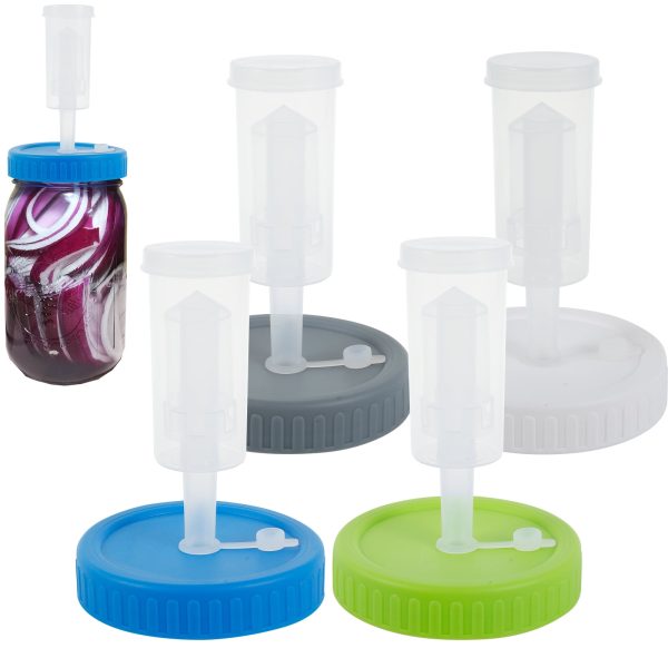 Tcwhniev 4pcs Mason Fermenting Lids,Fermenting Lids Kit for Wide Mouth Jars 86mm,Leak-proof Plastic Mason Fermentation Lid with One-way Exhaust Valves for Kitchen Home Pickle Making
