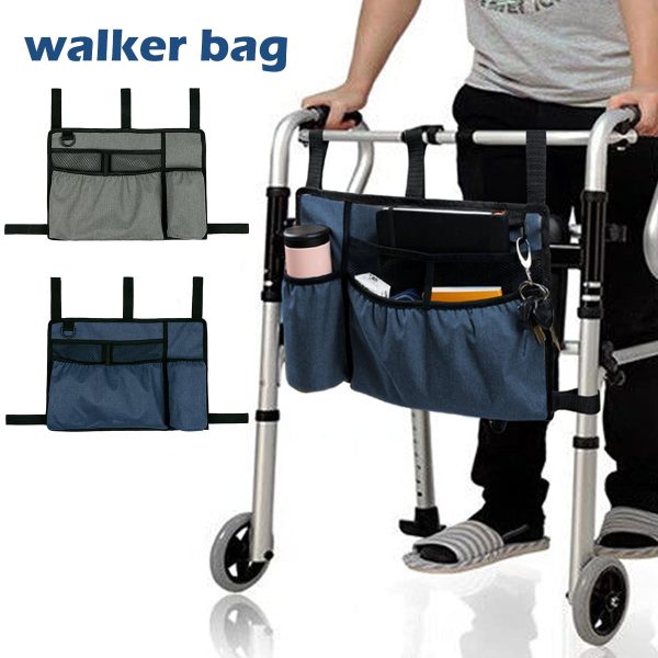 Tcwhniev Walker Bag with Cup Holder, Large Capacity Storage Pouch, Wheelchairs Storage Organizer Bag, Walker Rollator Storage Bag, Folding Storage Pouch for Seniors Elderly Handicap, Blue