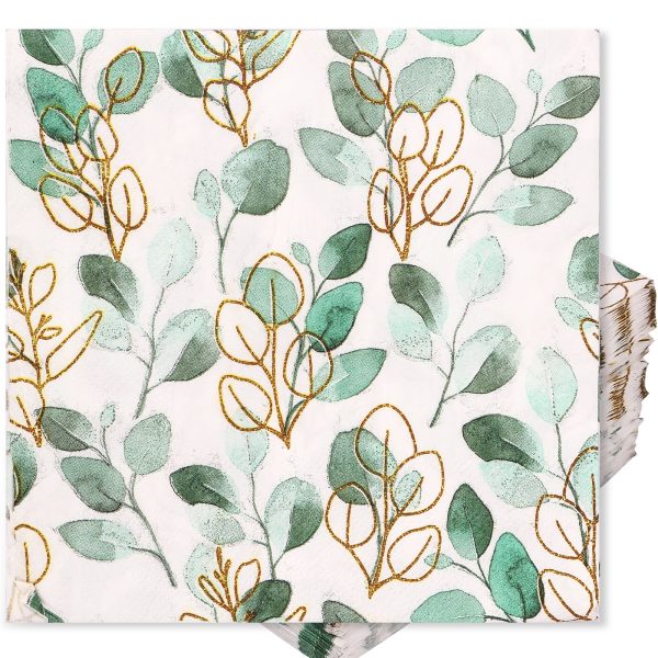 Tcwhniev 100Pcs Eucalyptus Paper Napkins 2-Layer Retro Green Leaf Guest Napkin Reusable Greenery Hand Towel Decorative Square Party Dessert Dinner Napkins Absorbent Vintage Paper Napkins