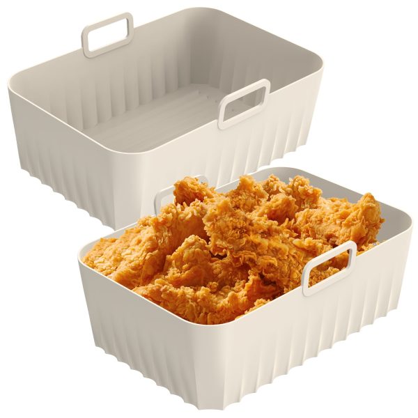 Tcwhniev 2Pcs Air Fryer Silicone Pot,Reusable Air Fryer Silicone Liners,Rectangular Air Fryer Basket Air Fryer Accessories Dishwasher Safe for Cooking Kitchen,Grey