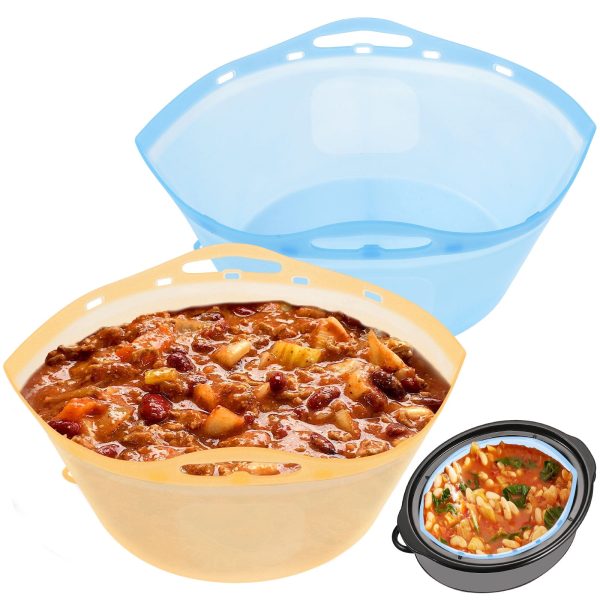 Tcwhniev 2PCS Silicone Slow Cooker Liners Fits 6-10 QT Slow Cooker Reusable Slow Cooker Divider Liner Leakproof Cooking Liner Slow Cooker Kitchen Accessories Dishwasher Safe