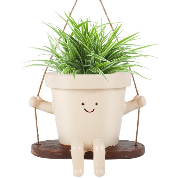 Swing Planter Pot Smile Face Swing Flowers Pot Cute Hanging Swing Planter Resin Swing Plant Pot for Indoor Outdoor Compact Haning Planter Pots Portable for Succulents Azaleas Pearls 11×7.9×13.8cm