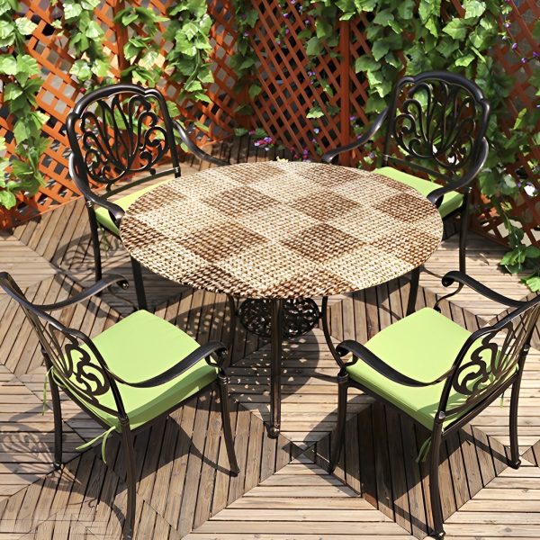 Tcwhniev Round Fitted Vinyl Tablecloth with Elastic Edge 100% Waterproof Oil Proof PVC Table Cloth Wipe Clean Table Cover for Indoor and Outdoor, Brown Check, 45"- 55"