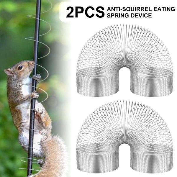 Tcwhniev 2Pcs Squirrel-Proof Spring Squirrel Baffle Metal Spring Device Elastic Squirrel Barrier Spring Type Coil Anti-Squirrel Spring Device for Outdoor Bird Feeder Poles Accessories
