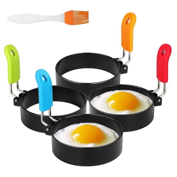 Tcwhniev 4pcs Egg Rings Fried Egg Mold Cooker Accessories Fried Egg Shaper Breakfast Tool for Fried Eggs Stainless Steel Non-Stick Pan Mold Egg Maker Mold for Kitchen Cooking Eggs